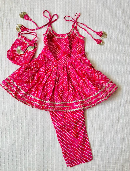 Jaipuri Print Rani Pink Colour Girls Flare Suit Set