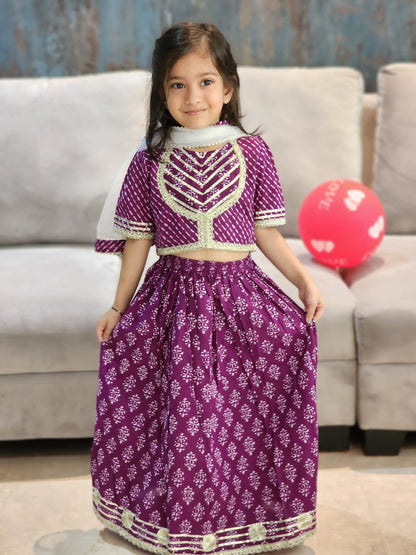 Block Print Purple Colour Lehenga Choli