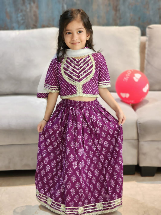Block Print Purple Colour Lehenga Choli