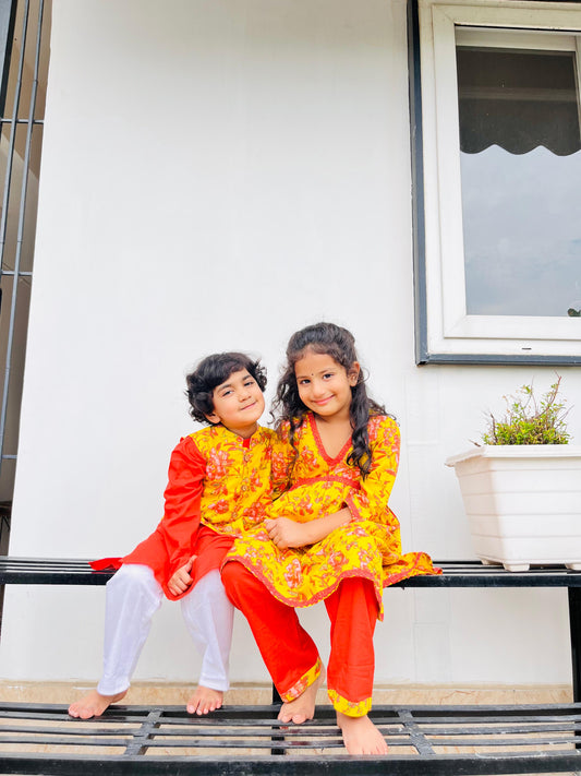 Floral Printed Jacket with Kurta -Pyjama