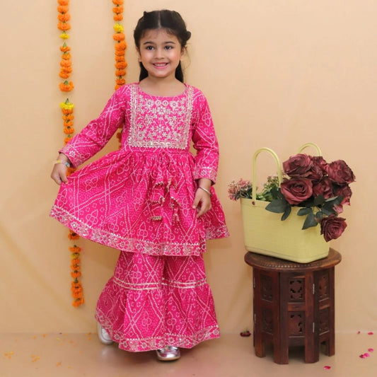 jaipuri Print Rani Pink Colour Anarkali Suit With Sharara