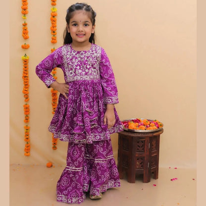 Jaipuri  Print Purple Colour Anarkali Suit With Sharara