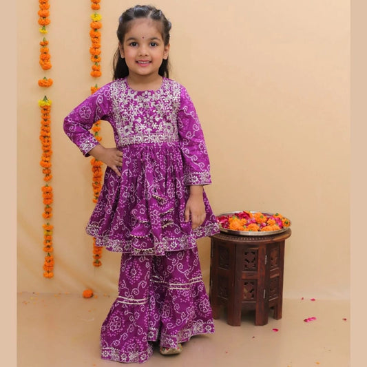 Jaipuri  Print Purple Colour Anarkali Suit With Sharara