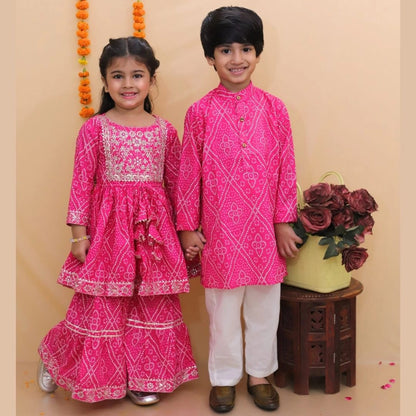 jaipuri Print Rani Pink Colour Anarkali Suit With Sharara