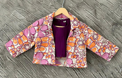 Purple Floral Printed 3 Piece Girls Co-Ords