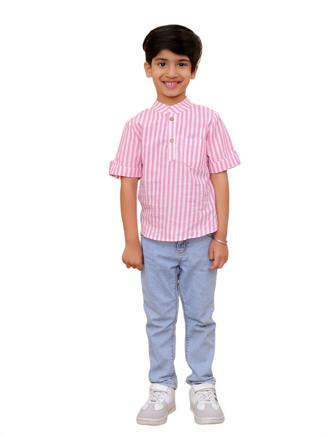 Peach pink striped kurta  Shirt