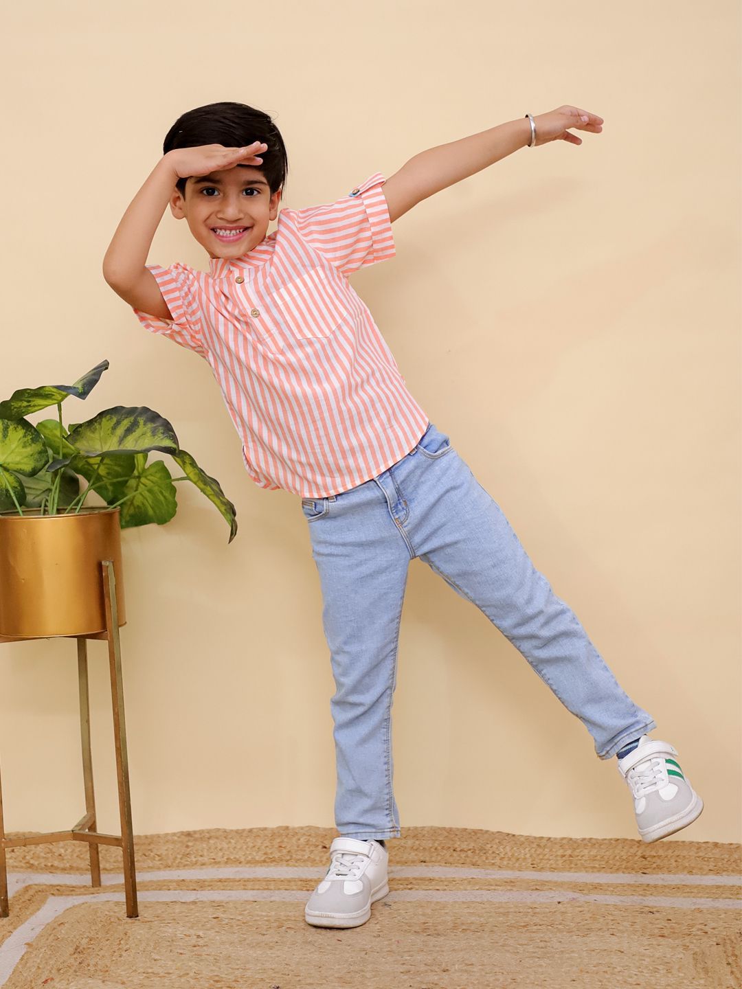 Peach pink striped kurta  Shirt