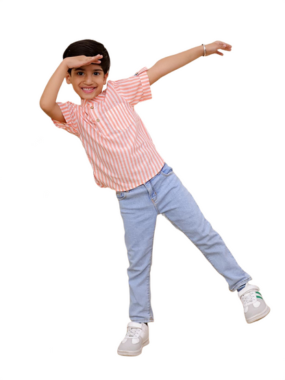 Peach pink striped kurta  Shirt