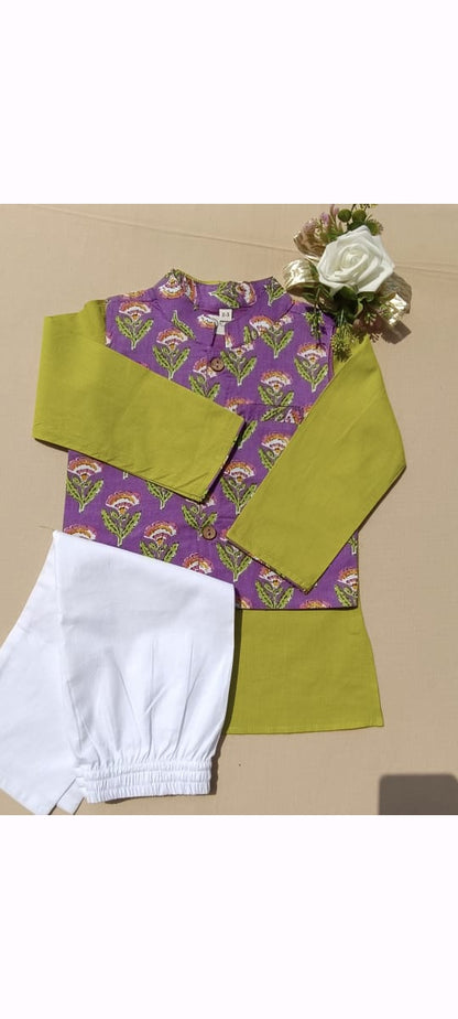 Ethnic Floral Print Jacket with Kurta -Pyjama