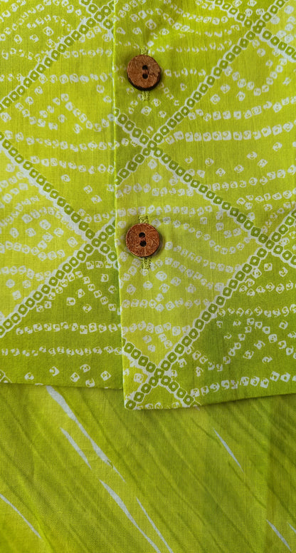 Parrot Green Bandhej Kurta and Jacket with Pyjama (Tie and Dye)