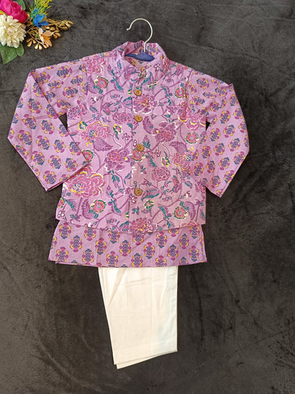 Lavender Fool -Patti print Jacket with Kurta -Pyjama