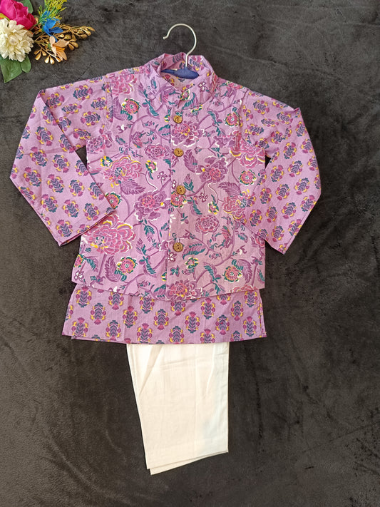 Lavender Fool -Patti print Jacket with Kurta -Pyjama
