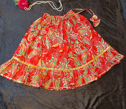 Sleeveless  Floral Print  Red Colour Lehenga Choli