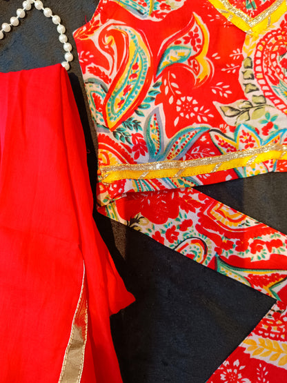 Sleeveless  Floral Print  Red Colour Lehenga Choli