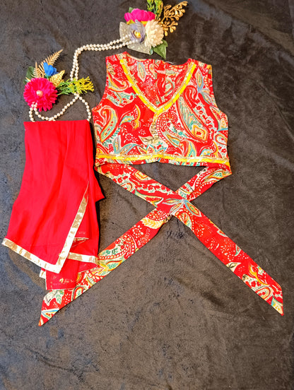 Sleeveless  Floral Print  Red Colour Lehenga Choli