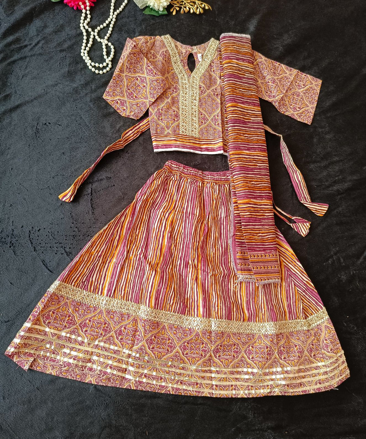 Ajrakh Print Onion Pink Colour lehenga Choli