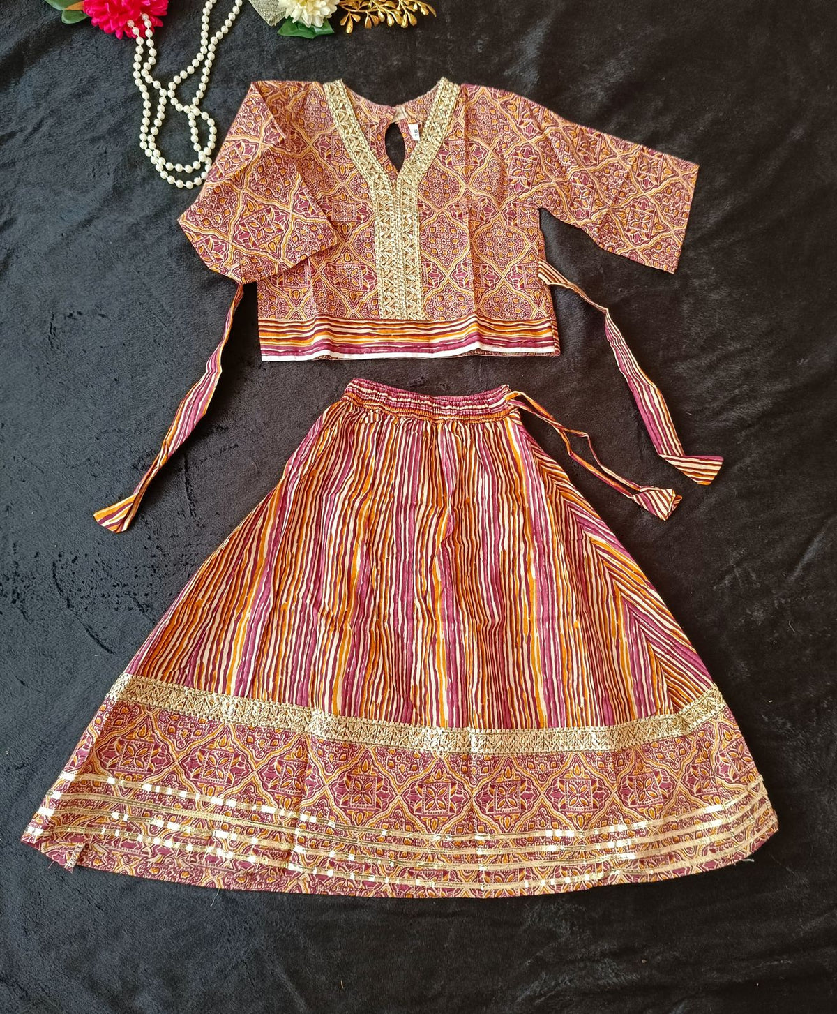Ajrakh Print Onion Pink Colour lehenga Choli