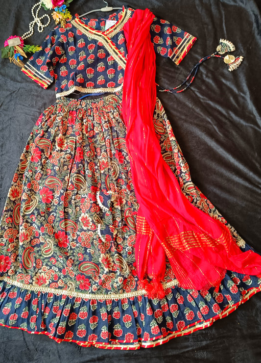 Block Print Navy Blue Coloured Lehnga Choli
