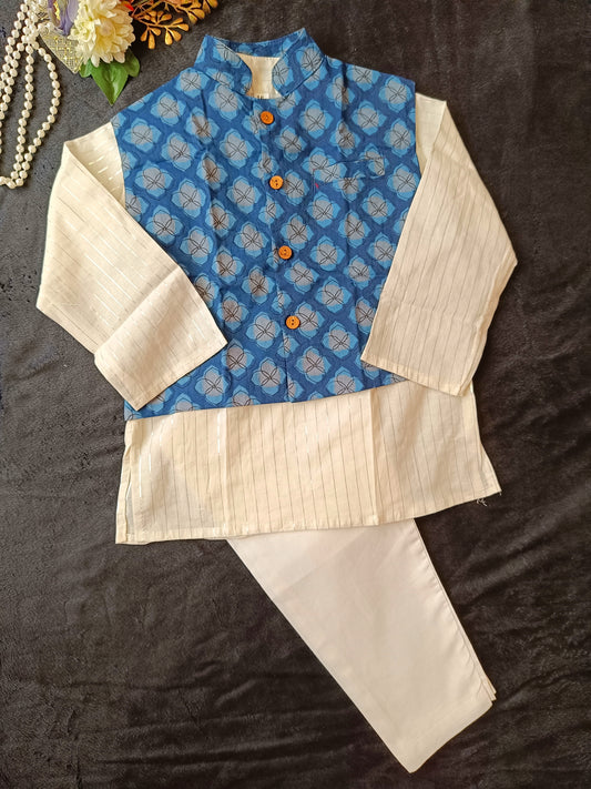 Royal Blue Jaal Buta Jacket with Kurta Pyjama