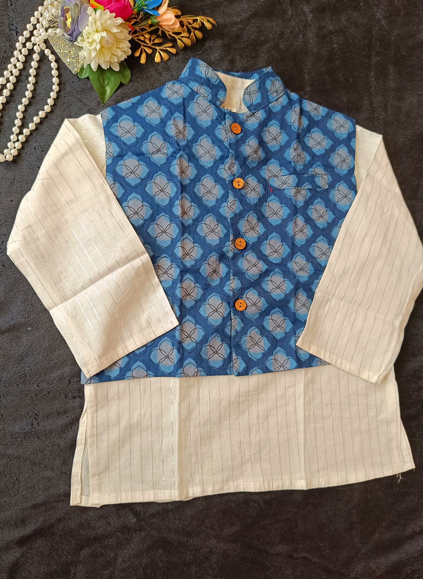 Wine Jaal Buta Jacket with Kurta Pyjama
