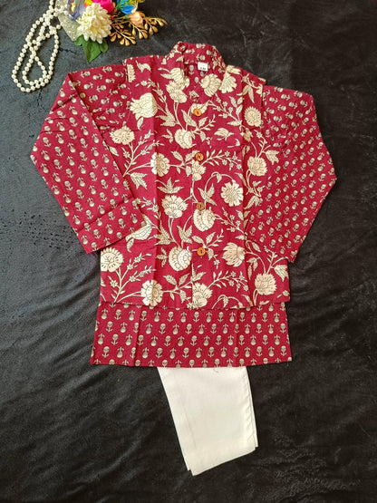 Mehroon Genda fool  Jacket with Kurta -Pyjama