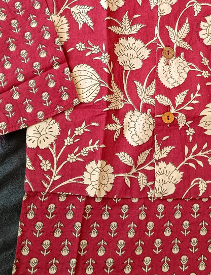 Mehroon Genda fool  Jacket with Kurta -Pyjama