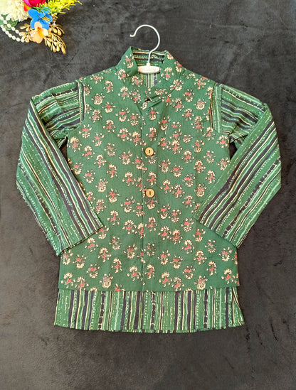 Dark Henna Green print Jacket with Kurta -Pyjama
