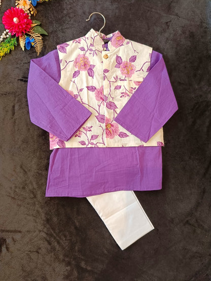 Lavender rose print kurta Pyjama with jacket