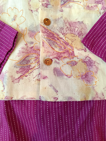 Abstract cream/Purple print Jacket with Kurta -Pyjama