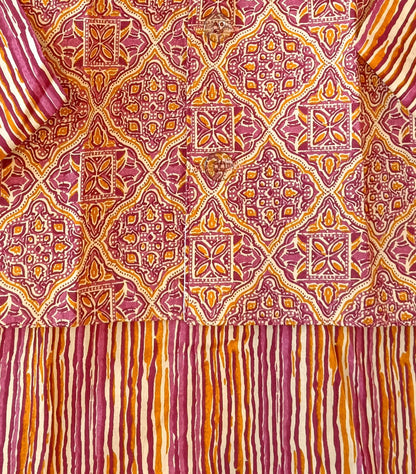 Onion Pink Ajrakh print Jacket with Kurta -Pyjama