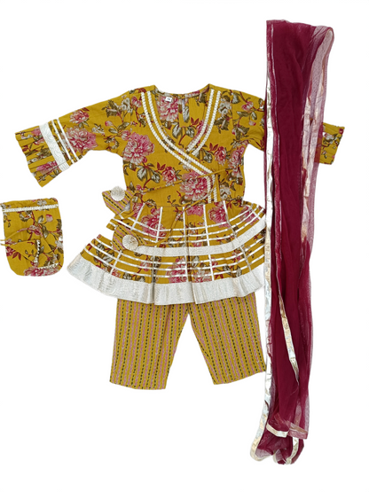 Ethanic Floral Printed Girls Flare Suit Set