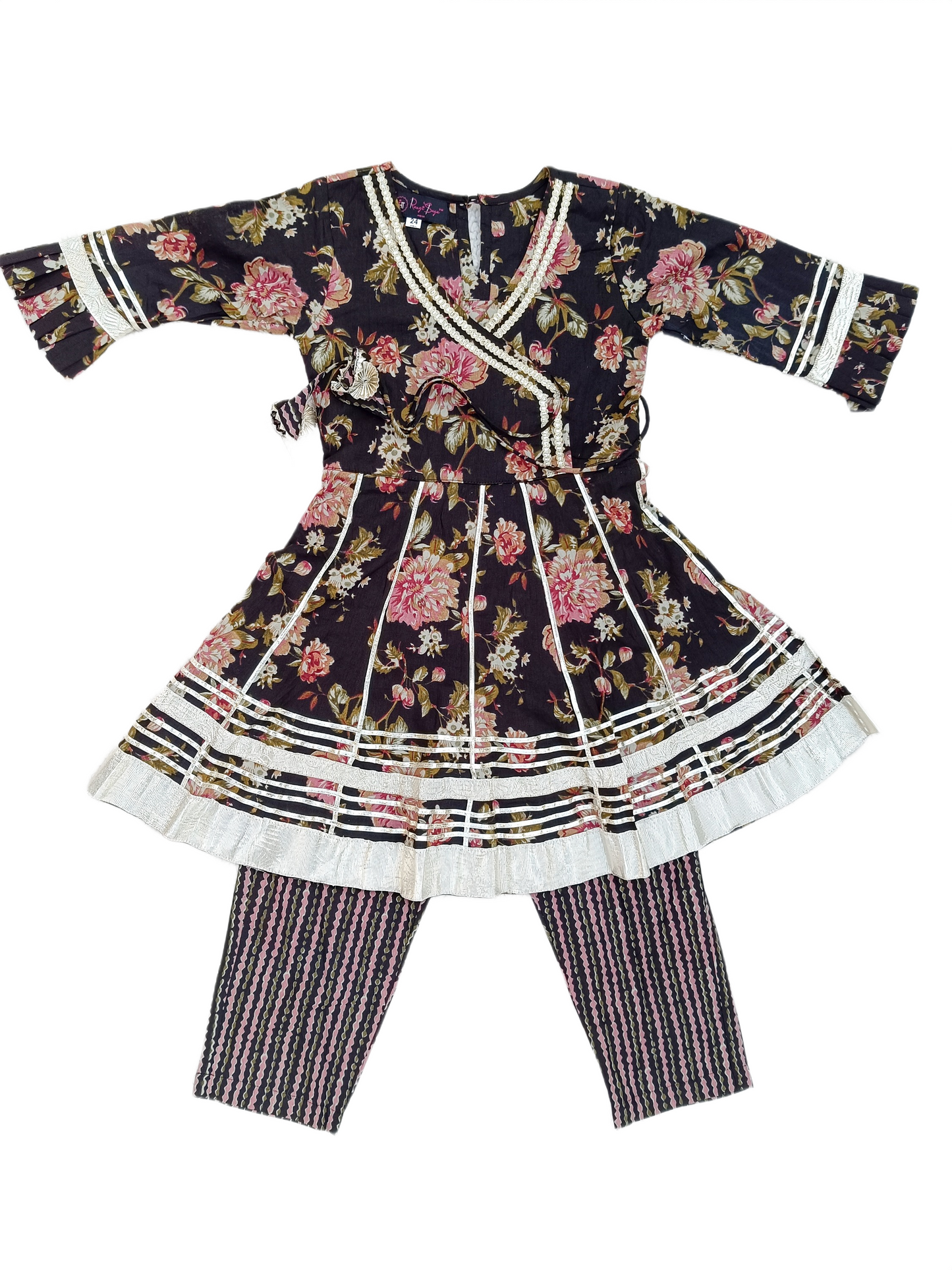 Ethanic Floral Printed Girls Flare Suit Set