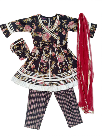 Ethanic Floral Printed Girls Flare Suit Set
