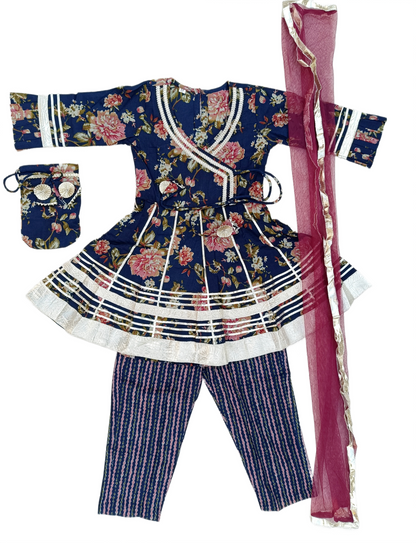 Ethanic Floral Printed Girls Flare Suit Set