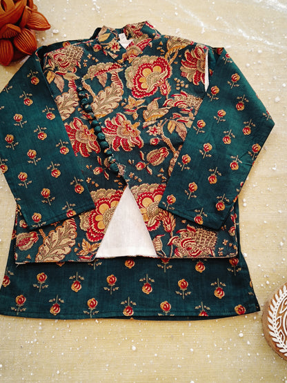 block printed Jacket with Kurta -Dhoti