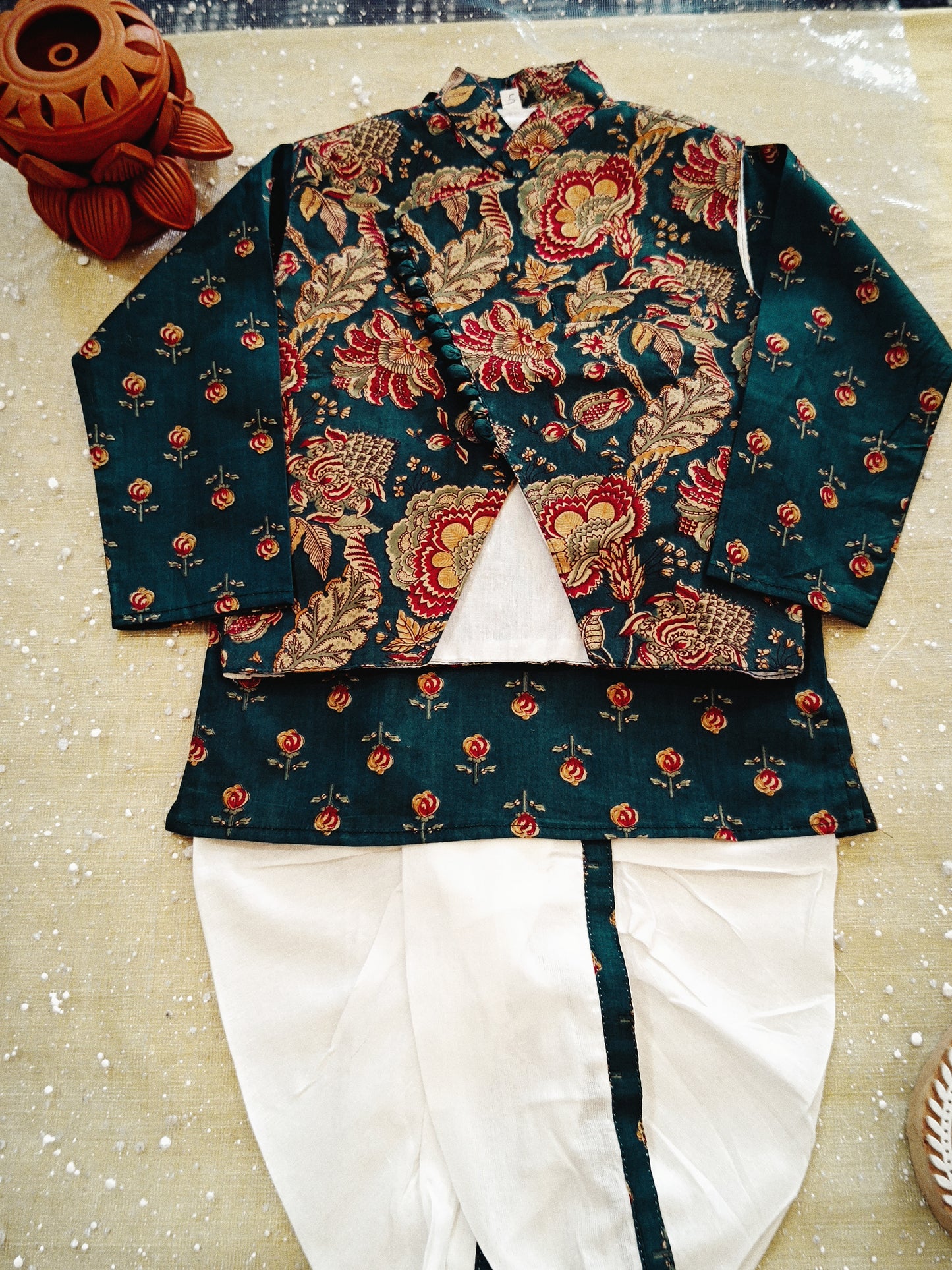 block printed Jacket with Kurta -Dhoti