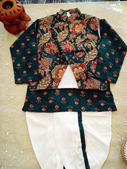 block printed Jacket with Kurta -Dhoti