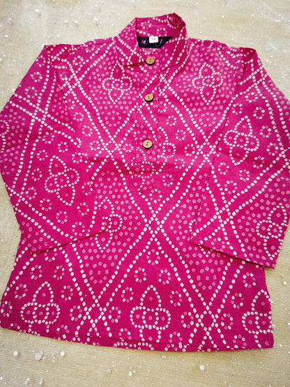 Pink Bandhej Tie and dye Kurta -Pyjama