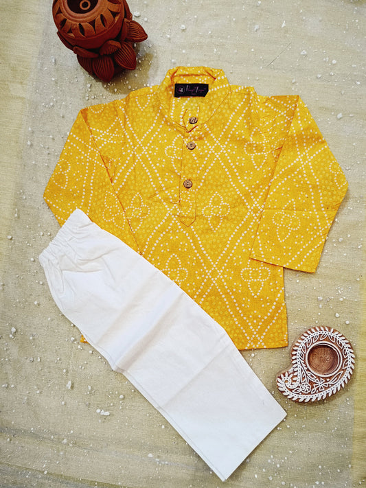 Yellow Bandhej Tie and dye Kurta -Pyjama