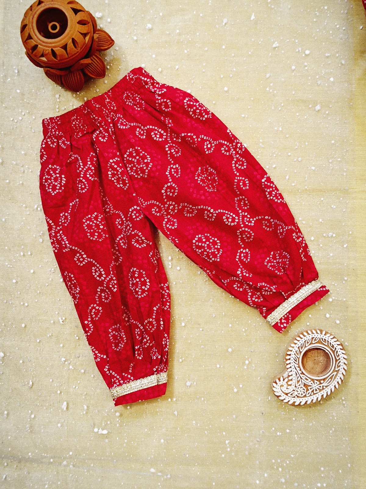 Bandhej print Red Colour Anarkali suit with Afghani Salwar