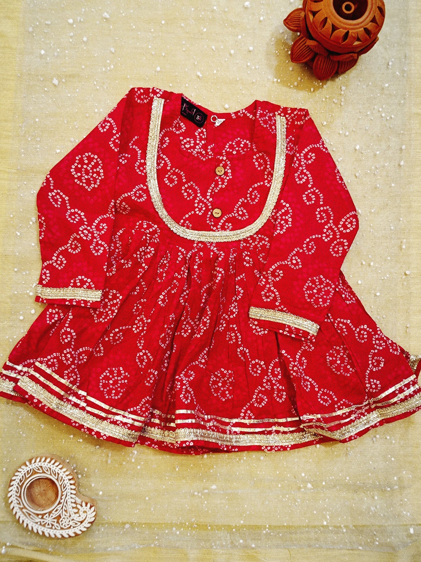 Jaipuri print Red Colour Anarkali suit with Afghani Salwar