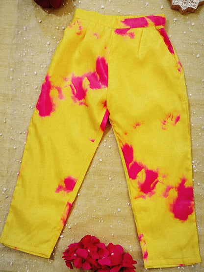Marble Tie & Dye Print Yellow Pink Colour Girls Co-Ords