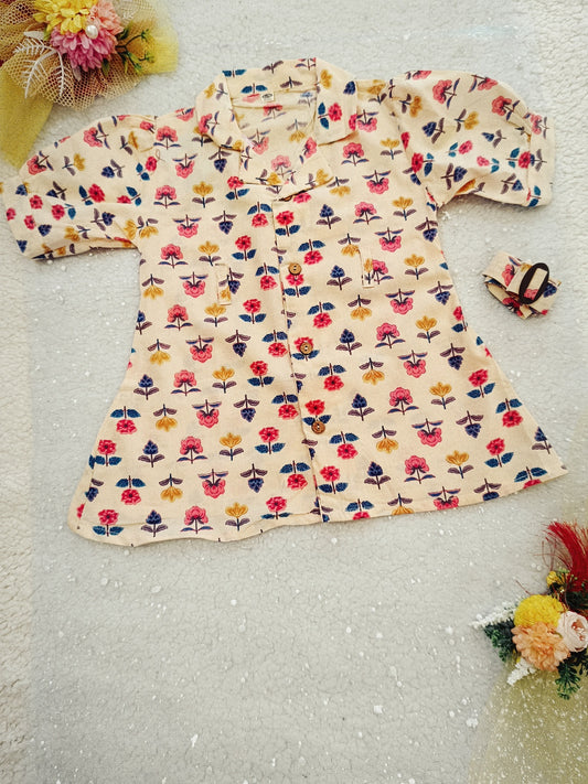 Flower Printed Pink and Blue colour Summer Frock For girls