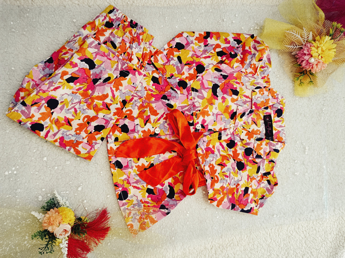 Blue coloured Flower Printed Girls Co-Ord Set