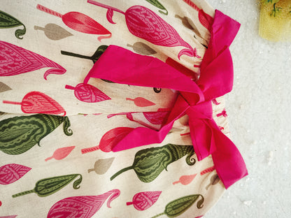 Pink Block Printed 3 Piece Girls Co-Ords