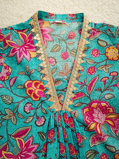 Mustard Flower Printed Afghani Style Suit Set