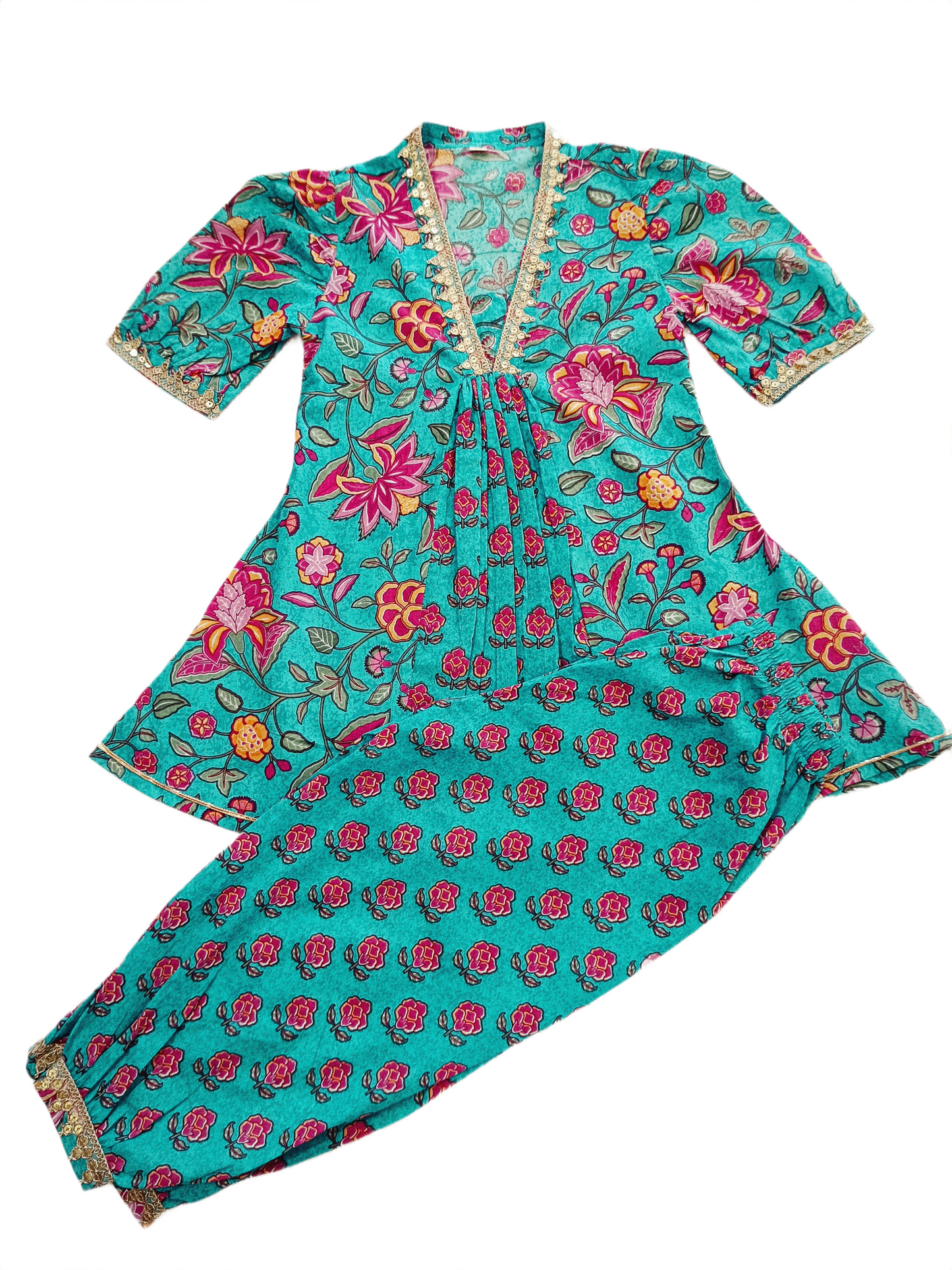 Mustard Flower Printed Afghani Style Suit Set