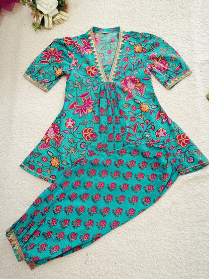 Mustard Flower Printed Afghani Style Suit Set