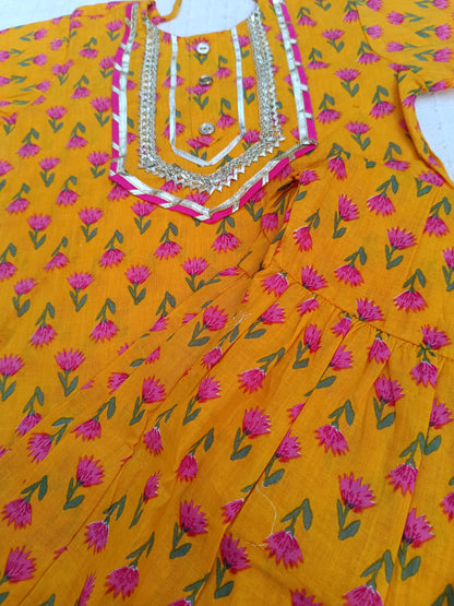 Screen Printed Yellow Kurta With Sharara Set
