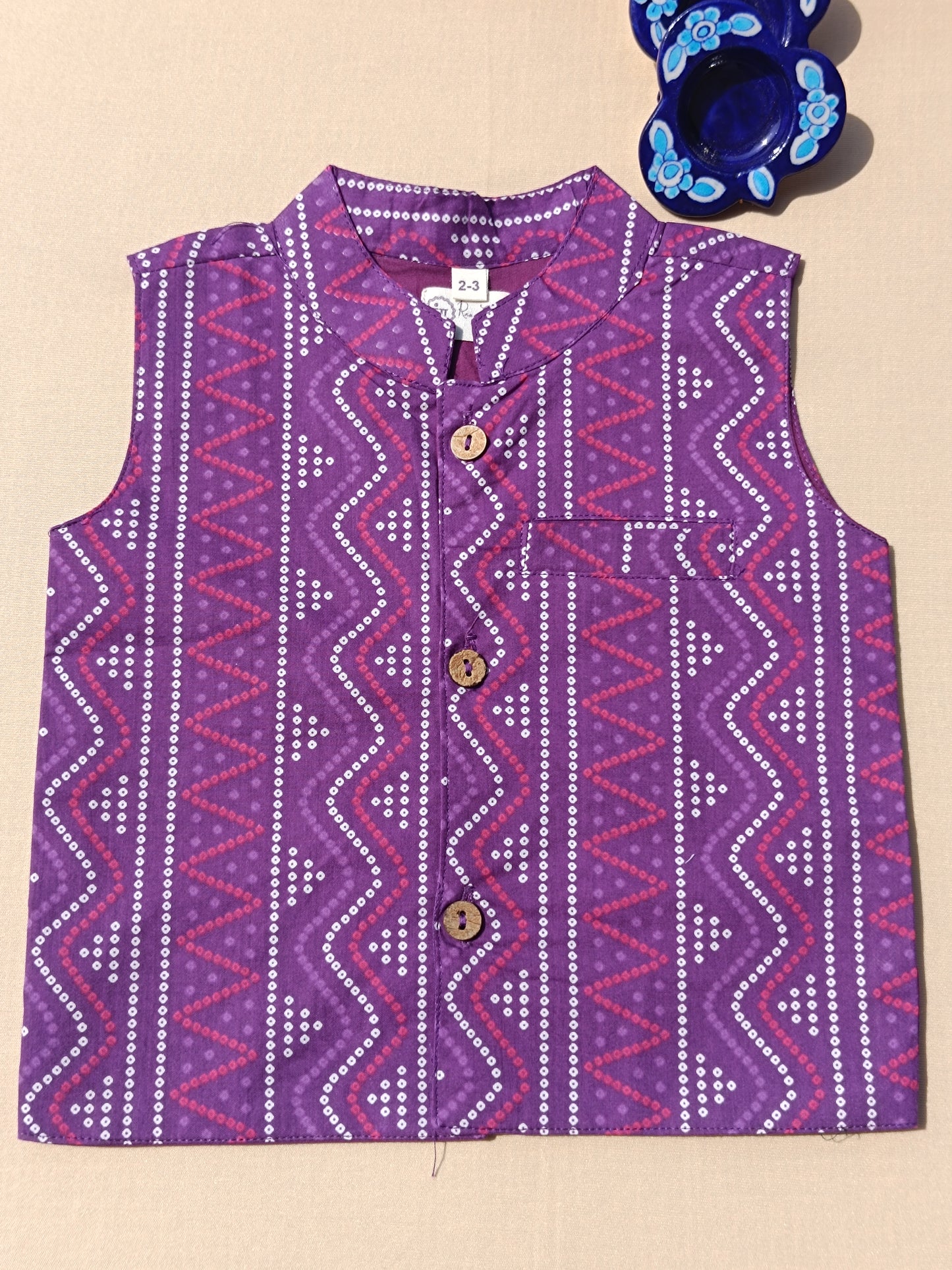 Purple Bandhej Jacket With Lurex Kurta Pyjama
